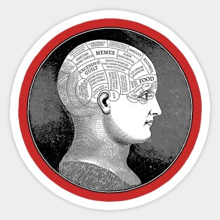 Funny Meme-Style Vintage Phrenology Head Illustration - Dark Humor Sticker